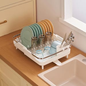 Dish Drying Rack Expandable (11.6 in.-18.5 in.) Stainless Steel Dish Drainer with Drainboard Dish Rack