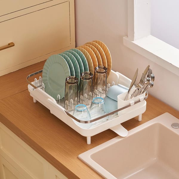 VEVOR Dish Drying Rack Expandable (11.6 in.-18.5 in.) Stainless Steel Dish Drainer with Drainboard Dish Rack