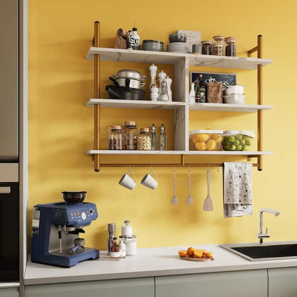 Bestier 41 inch Floating Shelf with 4 Cube Display Shelf Wall-Mounted Kitchen Storage in Grey, Gray