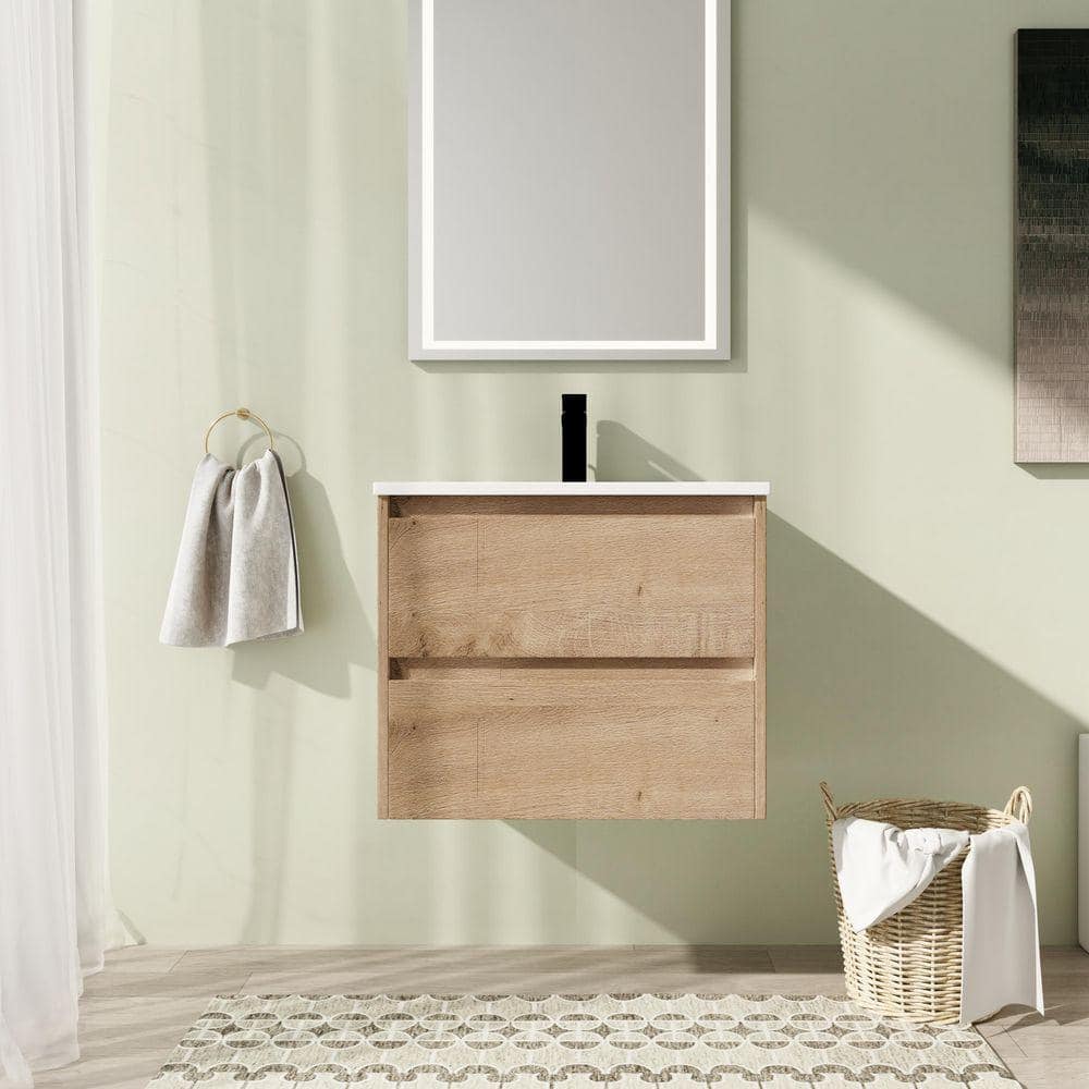 24 in. Wall-Mounted Single Oak Bath Vanity with White Ceramic Vanity Top Unassembled price history on PriceWatchPro