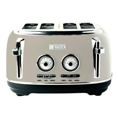 Dorset 1500-Watt 4-Slice Putty Wide Slot Retro Toaster with Removable Crumb Tray and Browning Control