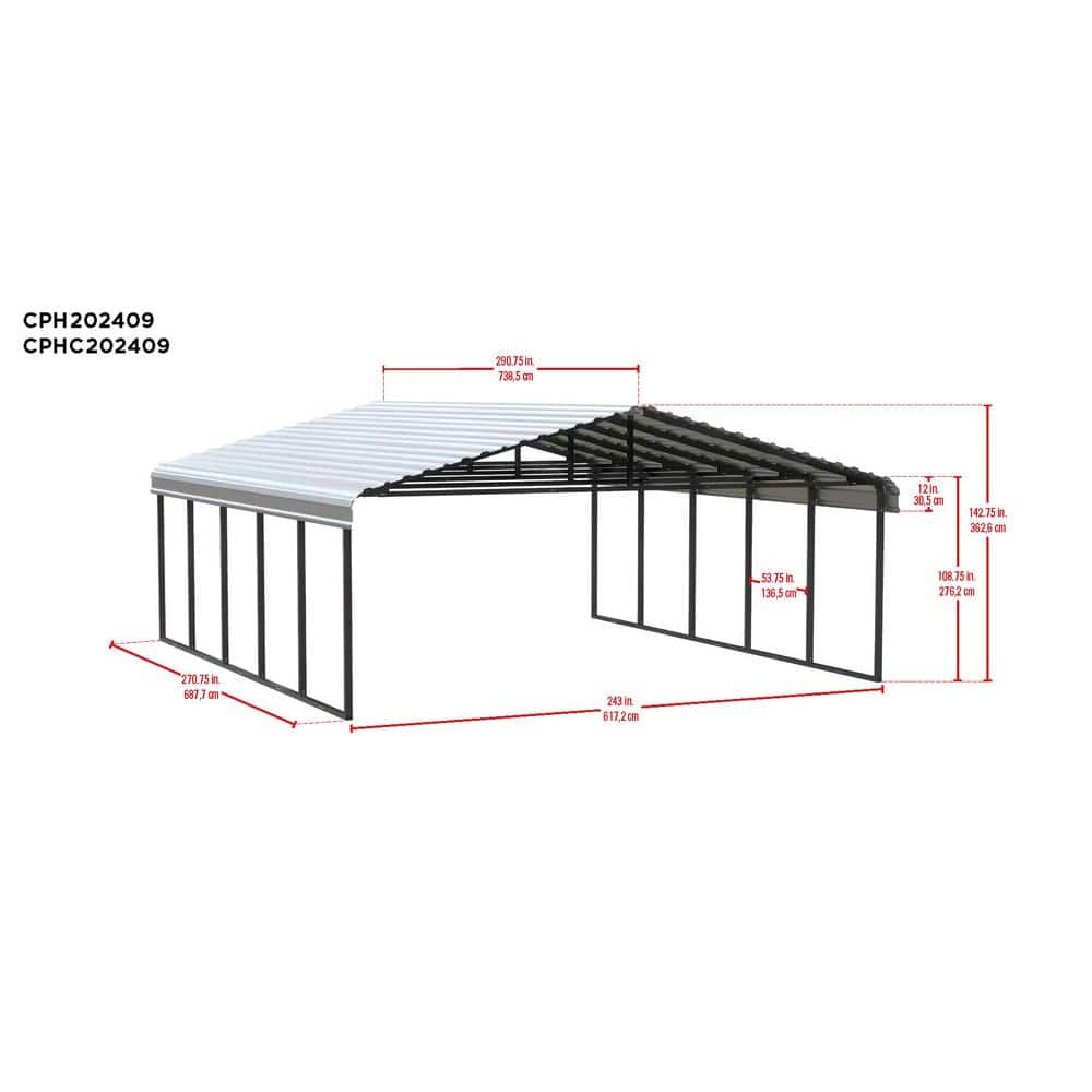 20 ft. x 24 ft. Charcoal Galvanized Steel Carport Shelter