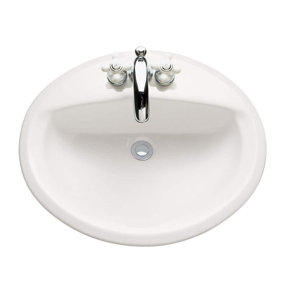 White Vitreous China Oval Countertop Bathroom Sink with Faucet Holes