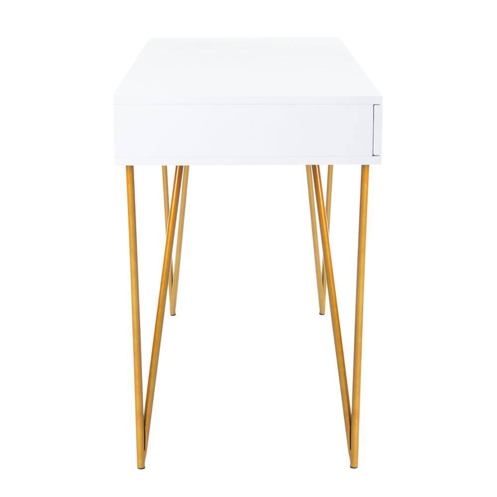 Elegant Transitional White and Gold Home Office Desk with 2 Drawers