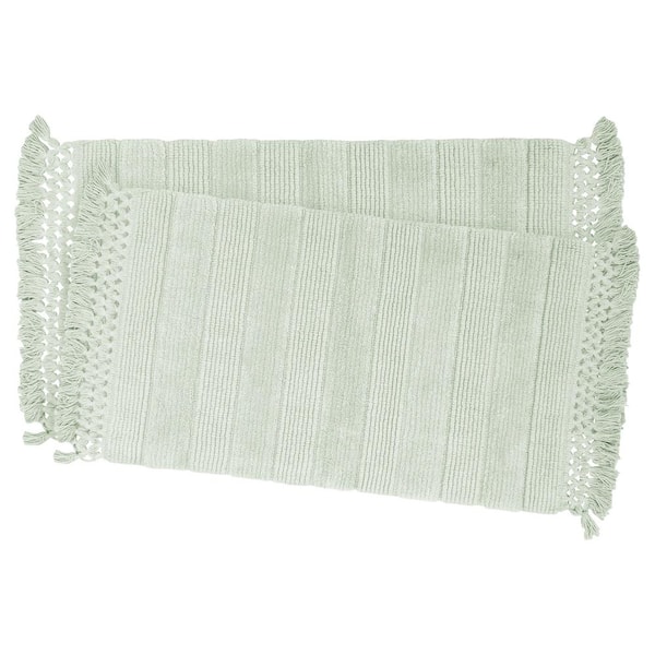 French Connection Safira Fringe 20 in. x 34 in. Light Gray Cotton 2-Piece Rug Set