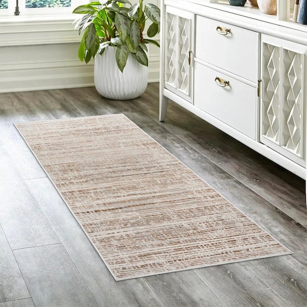 Missha Marris Beige 2 ft. x 8 ft. Abstract High-Low Indoor Runner Rug