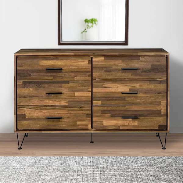 Benjara 16 in. Brown 6-Drawer Wooden Dresser Without Mirror