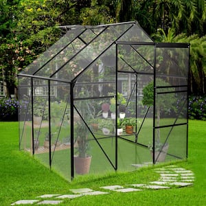6 ft. x 6 ft. Polycarbonate Greenhouse, Aluminum, Heavy Duty Walk-In, Raised Base and Anchor for All Seasons, Black