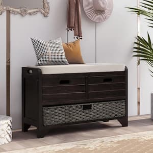 Espresso Storage Bench with Removable Basket and 2-Drawers, Fully Assembled Shoe Bench 20 in. H x 32 in. L x 11.8 in. W