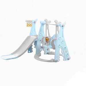 Sky Blue 4-in-1 Playset Toddler Slide and Swing Set Climber Set with Basketball Hoop, Kids Gift