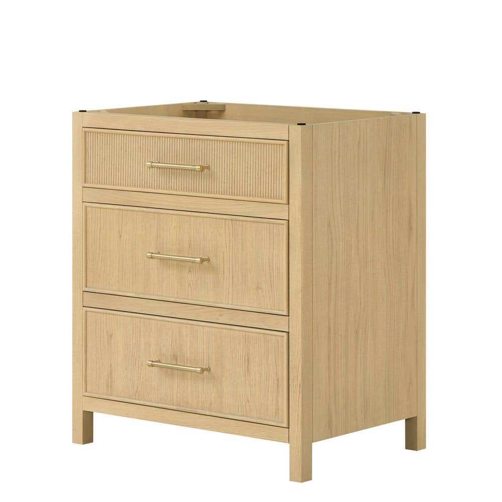 Isola 29 in. Freestanding Bath Vanity Cabinet without Top in Scandinavian Oak with Satin Bronze Trim