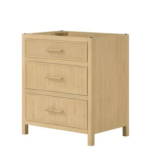 Isola 29 in. Freestanding Bath Vanity Cabinet without Top in Scandinavian Oak with Satin Bronze Trim