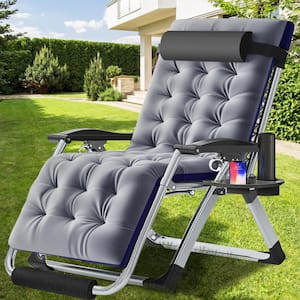 Black Pearl Cotton Pad Premium Textilene Fabric Zero Gravity Chair, Folding Portable Recliner Patio Lounger Chair