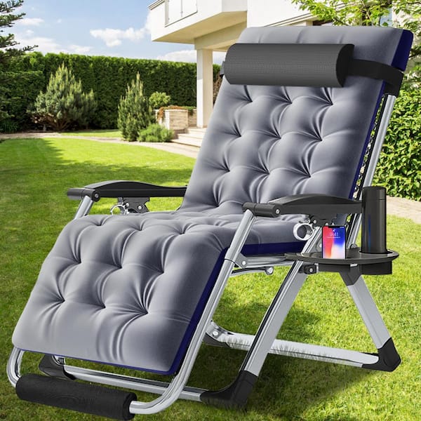 BOZTIY Zero Gravity Chair, Patio Folding Reclining Lounge Chair with Removable Cushion & Tray for Indoor and Outdoor, Blue