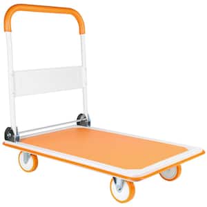 Heavy Duty Foldable 35.4 in.W Serving Tray Moving Platform Hand Truck in Orange with Swivel Push Handle