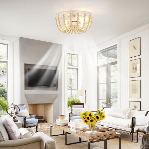 20 in. Smart Indoor White Farmhouse Boho Cage 4-Light Ceiling Fan with Light Kit and Remote Control