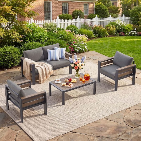 4-Piece Aluminum Patio Furniture Sets Modular Patio Conversation Set with Armrests and Cushions Outdoor Furniture Sets