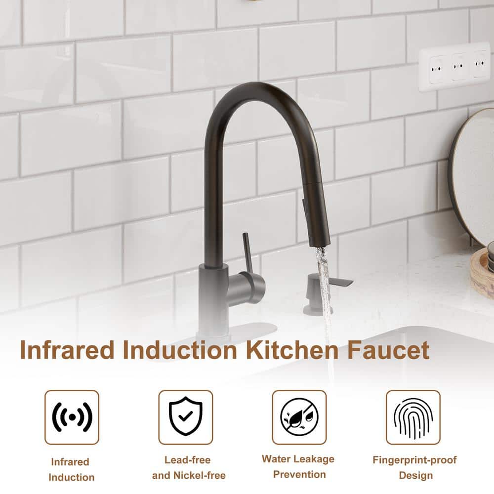 Matte Black Stainless Steel Touchless Kitchen Faucet with Pull-out Spray
