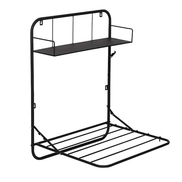 Honey-Can-Do 31 in. H x 24 in. W x 20 in. D 2-Tier Steel Collapsible Wall or Over-the Door Clothes Drying Rack with Shelf in Black