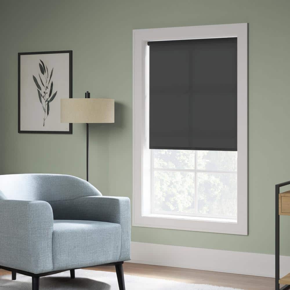 Cut-to-Size 59 in. W x 73 in. L Black Cordless Room Darkening Polyester Fabric Roller Shade price history on PriceWatchPro