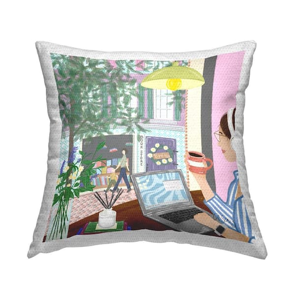 Stupell Industries Woman Working at Desk Outdoor Printed Throw Pillow by Ale Saiz Studio