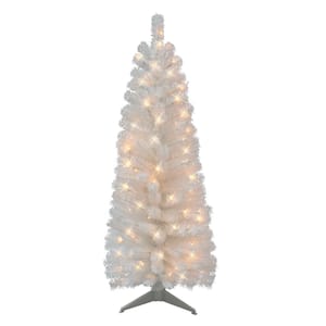 4.5 ft. Pre-Lit White Tinsel Artificial Christmas Tree, 160 Tips, 70 UL Clear Incandescent Lights