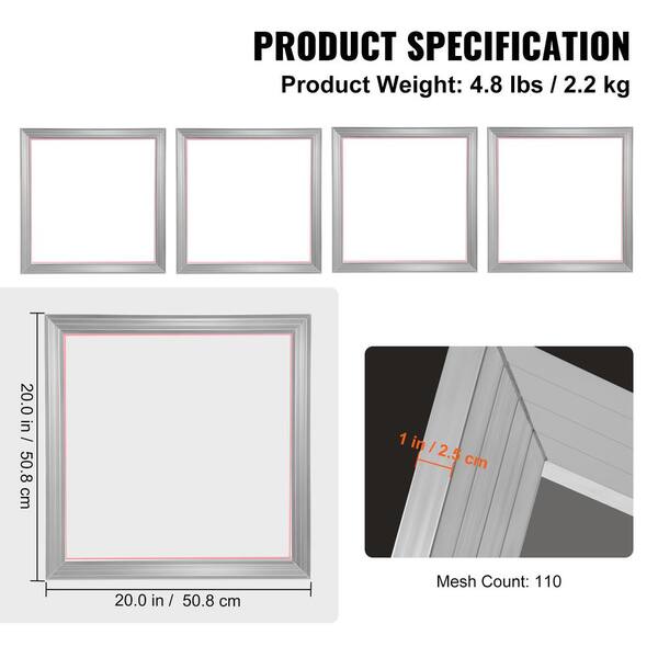 4 Pcs 20x20 Aluminum Silk Screen Printing Press Frame Screens 110 Mesh  Prints