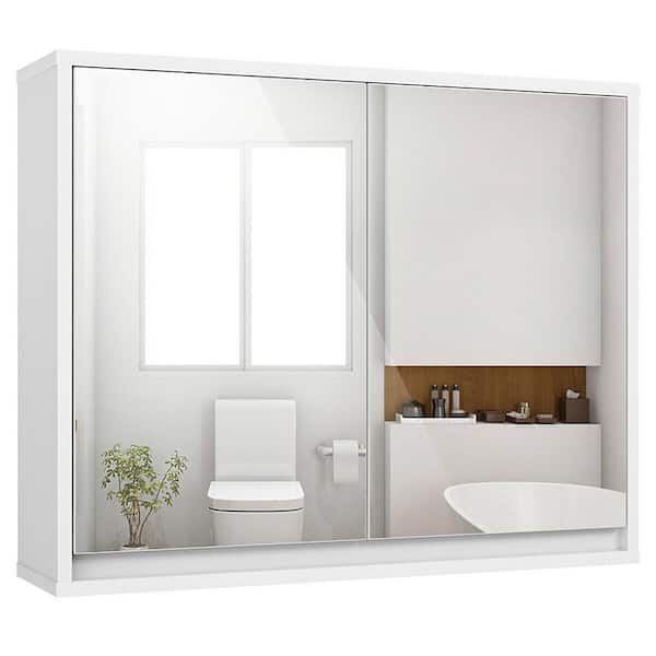 Casainc 22 In W Wall Mounted Bathroom Cabinet With Double Mirror Door Shelf White Hycb 01 The Home Depot - Sliding Door Wall Cabinet Bathroom