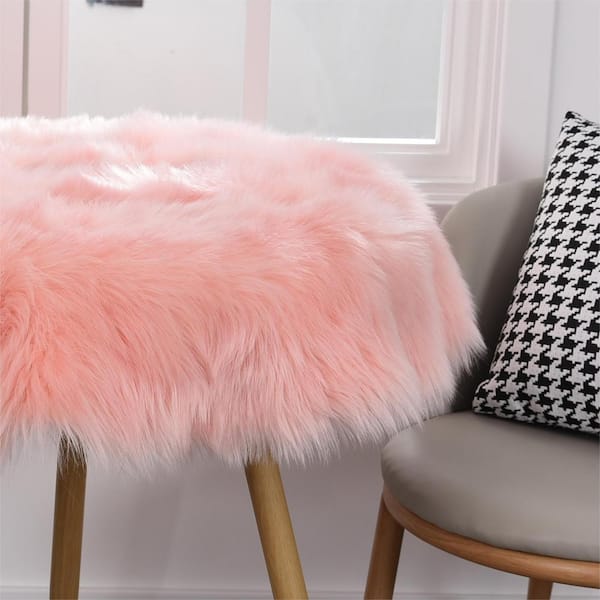 Latepis Sheepskin Faux Furry Pink Fluffy Rugs 5 ft. x 6 ft. 6 in