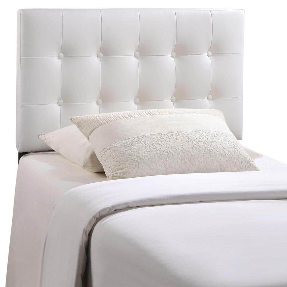 White Tufted Faux Leather Upholstered Twin Headboard