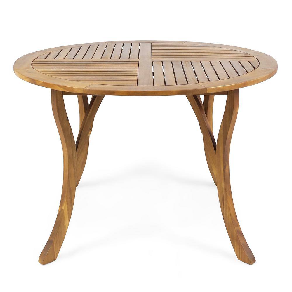 Teak Brown Round Patio Dining Set with Cream Cushions, Seats 4