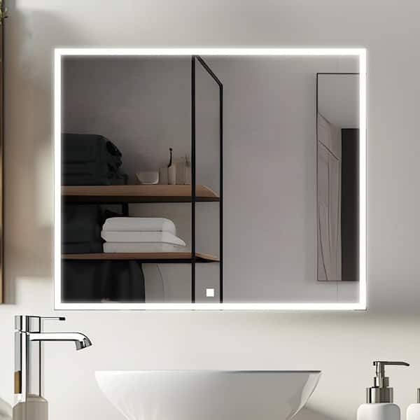 Edge 36 in. W x 32 in. H Rectangular Frameless Wall Mount Bathroom Vanity Mirror Silver, LED Lighting