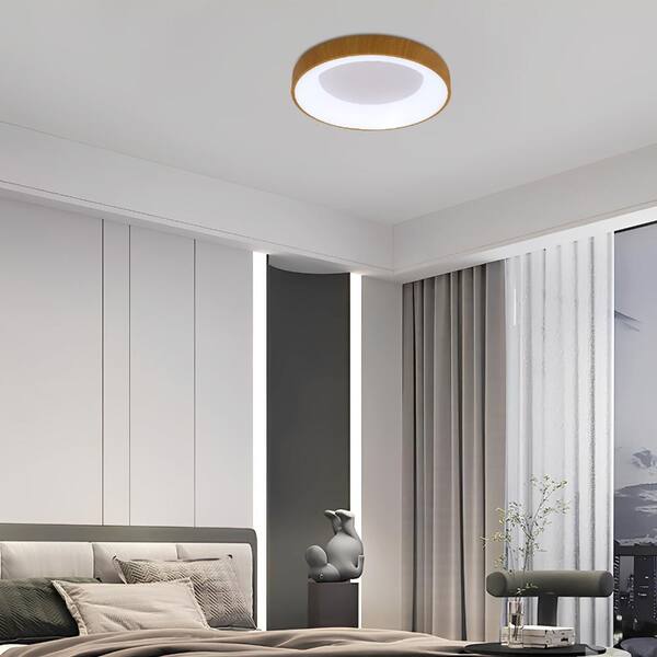 OUKANING 18.5 in. 1-Light Modern Wood 3 Colors Selectable LED