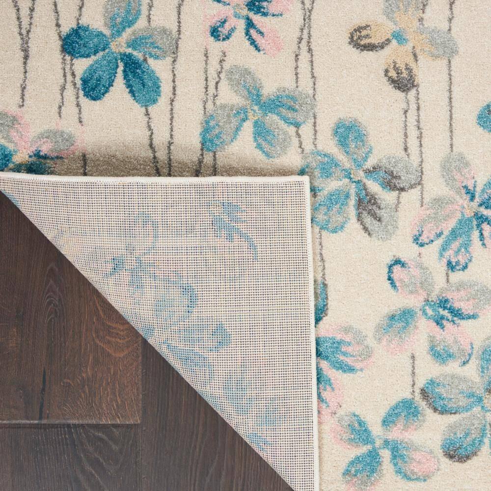 Ivory Floral Bliss Synthetic 5'3" x 7'3" Round Area Rug