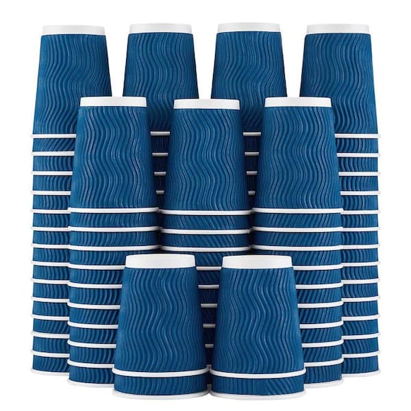 10 oz Navy Corrugated Paper Disposable Insulated Coffee Cups Ripple Wall for Hot or Cold Drinks 120 Pack
