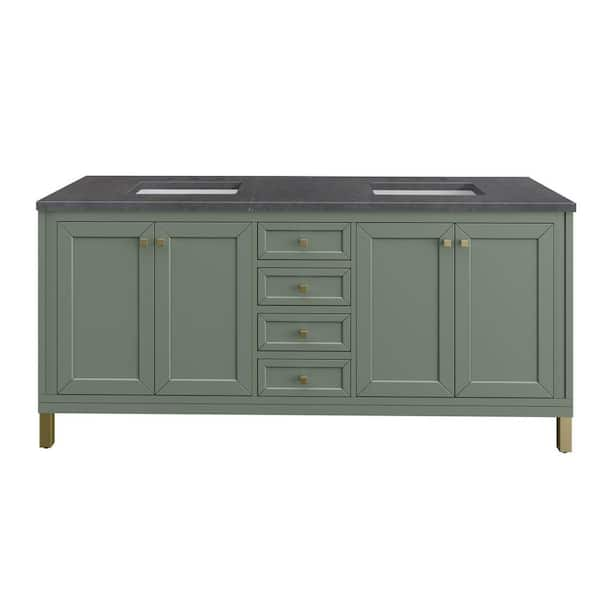 James Martin Vanities Chicago 72.0 in. W x 23.5 in. D x 34 in. H Bathroom Vanity in Smokey Celadon with Charcoal Soapstone Quartz Top