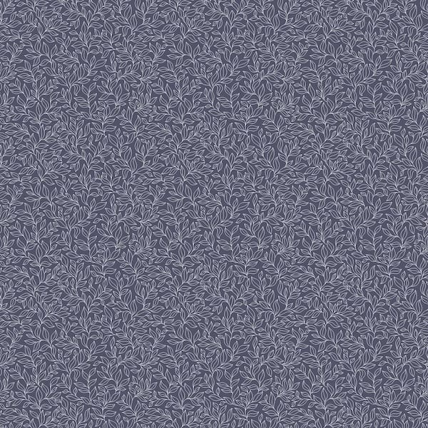 Unbranded Stencil Leaf Navy Matte Finish Non-Woven Paper Non-Pasted Wallpaper Roll