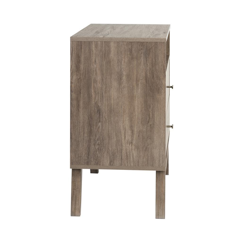 Drifted Gray Tall 2-Drawer Nightstand with Open Shelf
