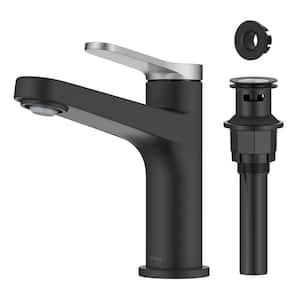 Indy Single Handle Bathroom Faucet in Spot-Free Brushed Nickel/Matte Black with Pop Up Drain and Supply Lines