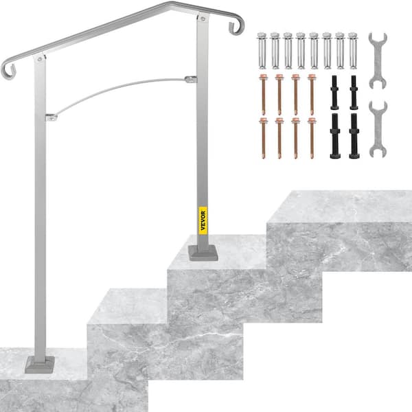 VEVOR Stair Railing Hand Rail Kit Fit 2 or 3 Steps Alloy Metal Step Handrail for Outdoor