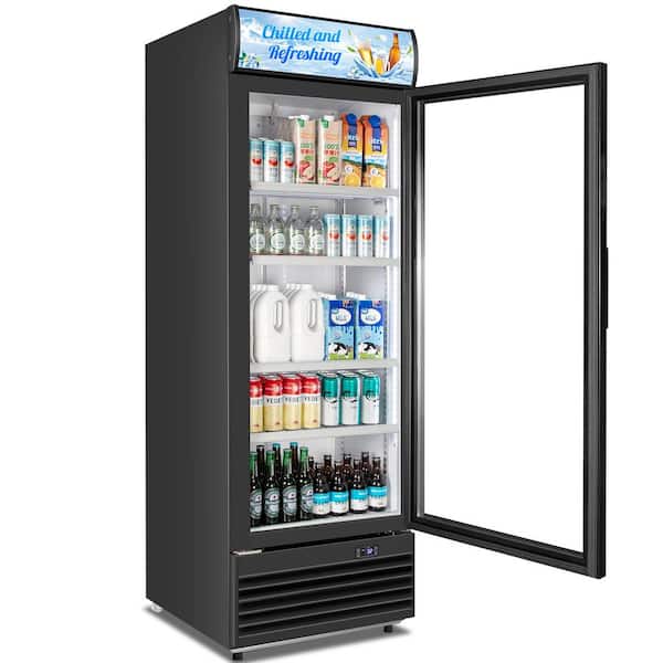 24.4 in. W 11.15 cu. ft. Commercial Refrigerator in Black with 4-Casters and Custom Light Box Sign