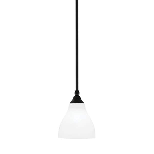 Unbranded Sparta 100-Watt 1-Light Matte Black Shaded Pendant Light Mini Pendant with White Marble Glass, No Bulb included