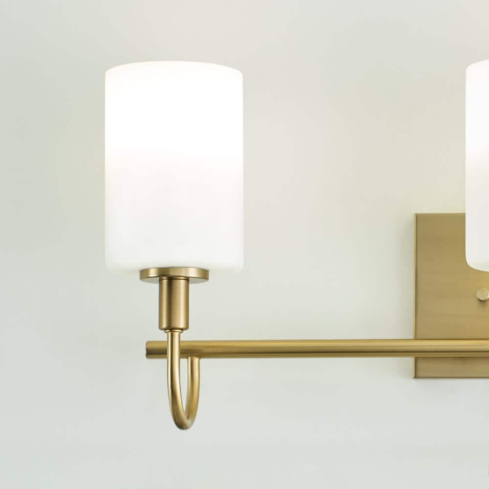 Oak Moore Satin Brass 3-Light Vanity with Etched White Glass