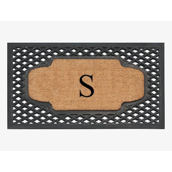 A1 Home Collections A1HC Mesh Border Black 23 in. x 38 in. Rubber and Coir Heavy-Weight Outdoor Durable Monogrammed S Door Mat