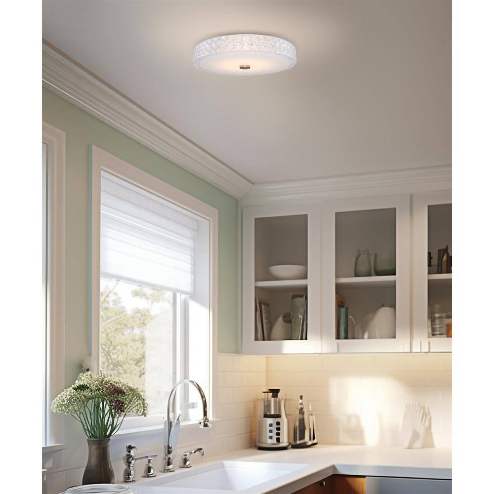 Maxine 15" White Crystal Drum LED Flush Mount Ceiling Light