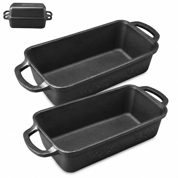 2-in-1 Cast Iron 1-Cup Bread Pan with Lid Pre-Seasoned Heavy Duty Loaf Bakeware Dutch Oven Sourdough