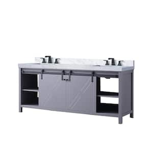 Marsyas 80 in W x 22 in D Dark Grey Double Bath Vanity, Carrara Marble Countertop and Faucet Set