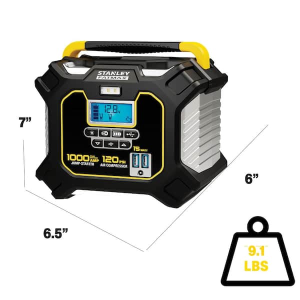 Stanley 1000 Peak Amp Portable Jump Starter, 120 PSI Compressor