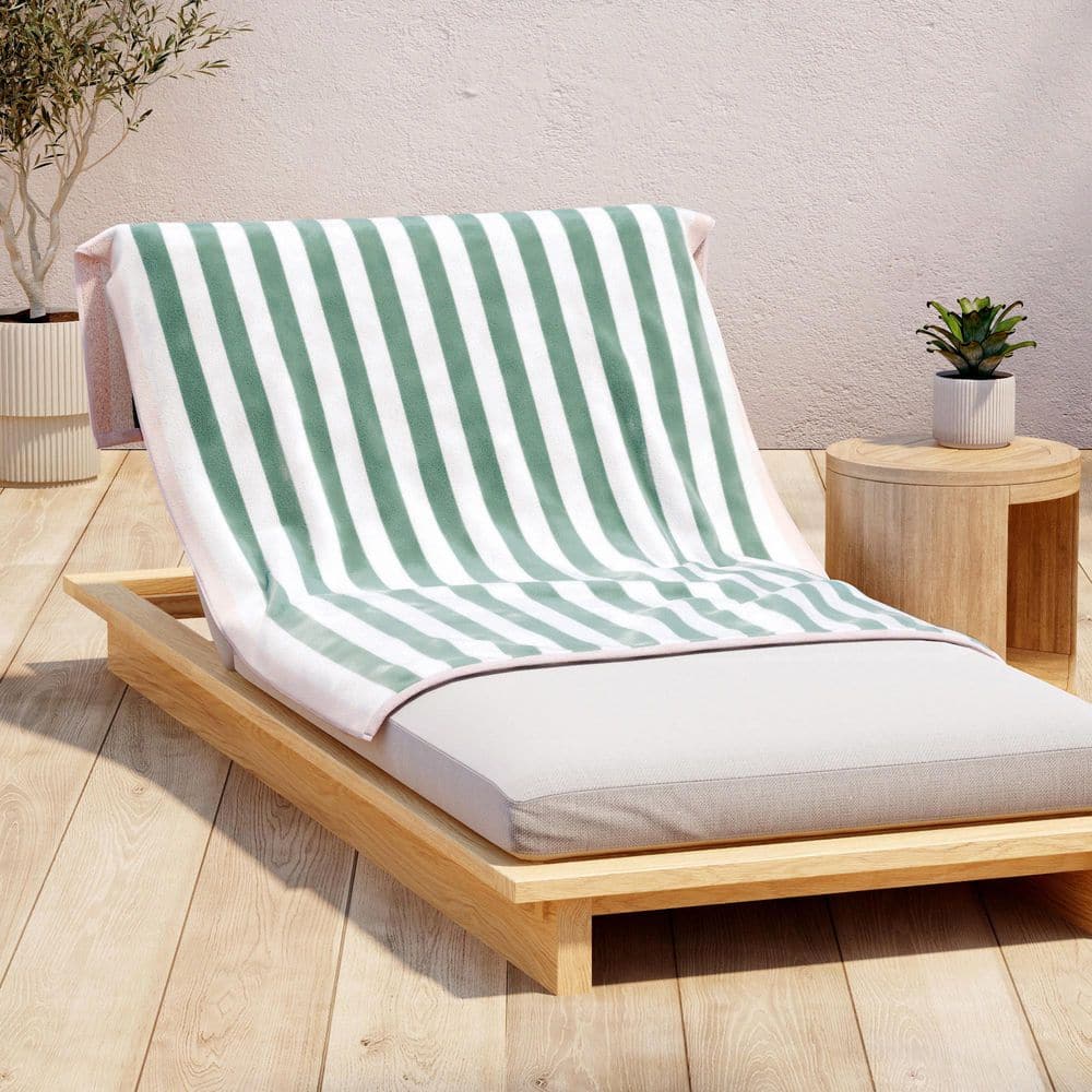 Mineral Blue / Blush 100% Cotton Stripe Border Oversized Beach and Pool Towels price history on PriceWatchPro