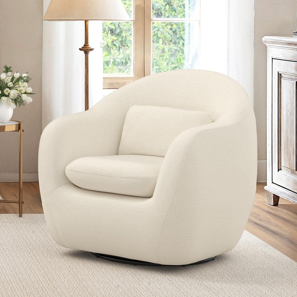 Oversized Beige Fabric 360° Swivel Accent Chair Upholstered Leisure Armchair Sofa with Padded Backrest (Set of 1)